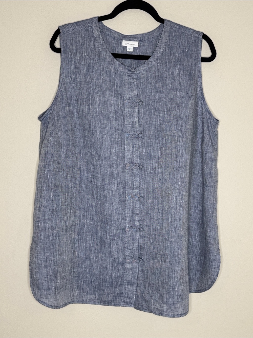 J. Jill Sleeveless Button-Front Linen Top in Heathered Blue XL